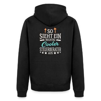 So sieht ein richtig cooler Steuerberater aus - Unisex Premium Bio Zip Hoodie - Schwarz - Hinten - Nico (187cm)