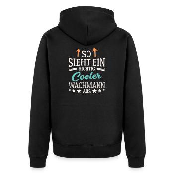 So sieht ein richtig cooler Wachmann aus Türsteher - Unisex Premium Bio Zip Hoodie - Schwarz - Hinten - Nico (187cm)