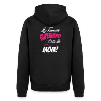 My Favorite Superhero Calls Me Mom - Unisex Premium Bio Zip Hoodie - Schwarz - Hinten - Nico (187cm)