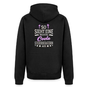 So sieht eine richtig coole Steuerberaterin aus - Unisex Premium Bio Zip Hoodie - Schwarz - Hinten - Nico (187cm)