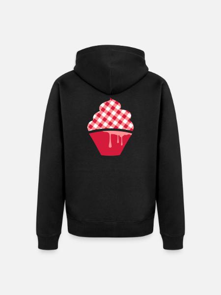 Stylized cupcake with check topping - Unisex Premium Organic Zip Hoodie - black