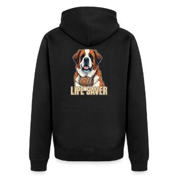 Bernhardiner Life Saver – Rettungshund Cartoon - Unisex Premium Bio Zip Hoodie - Schwarz - Hinten - Nico (187cm)