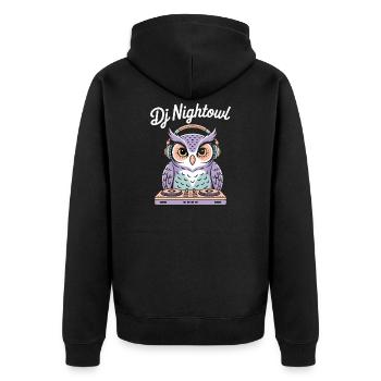 DJ Nightowl owl with headphones at the mixer - Unisex Premium Organic Zip Hoodie - black - Back - Nico (187cm)