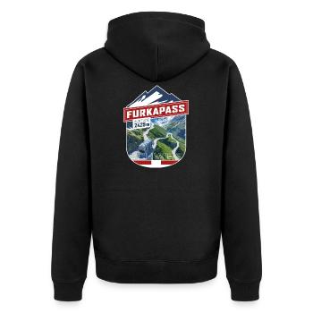 Sticker_CH_Furka - Unisex Premium Organic Zip Hoodie - black - Back - Nico (187cm)