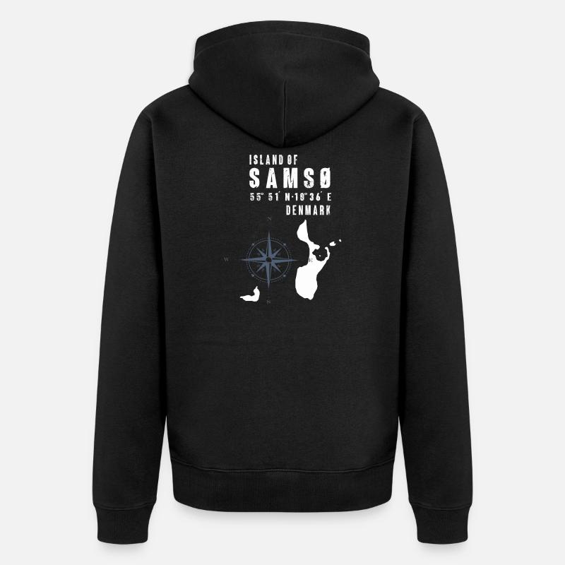 Samsø Samsoe Island Outline Compass - Unisex Premium Organic Zip Hoodie - black