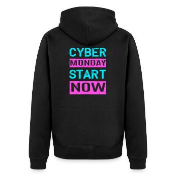 Cyber Monday Kaufrausch - Unisex Premium Bio Zip Hoodie - Schwarz - Hinten - Nico (187cm)