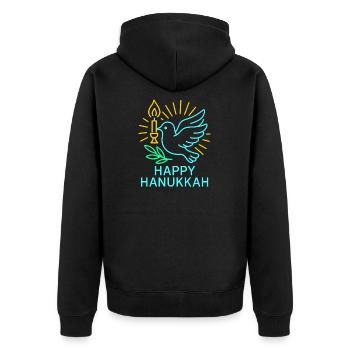 Happy Hanukkah Pigeon Dove of Peace Neon - Unisex Premium Organic Zip Hoodie - black - Back - Nico (187cm)