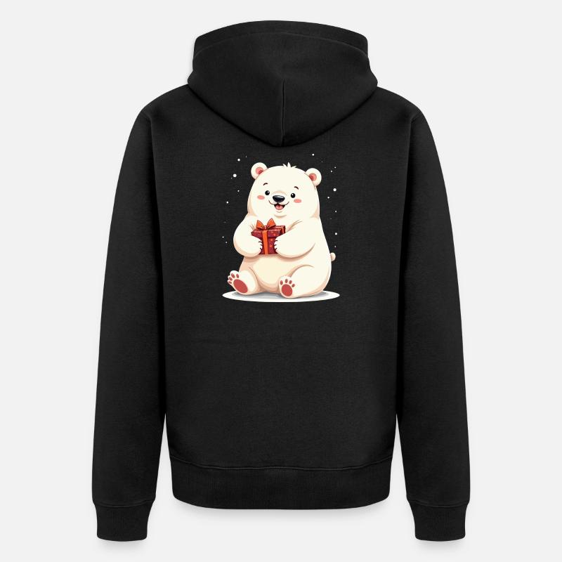 Niedlicher Eisbär mit Geschenkillustration - Unisex Premium Bio Zip Hoodie - Schwarz