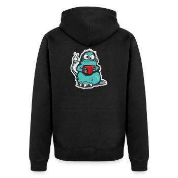 Kaffee-Monster im Comic-Stil - Unisex Premium Bio Zip Hoodie - Schwarz - Hinten - Nico (187cm)