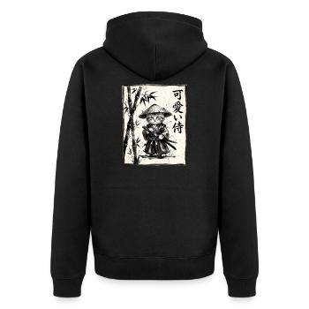 Samurai Cat Sumi-e Ink Drawing - Unisex Premium Organic Zip Hoodie - black - Back - Nico (187cm)