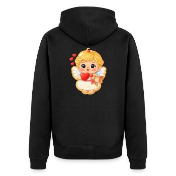 Keks Motiv süßer Valentinsengel mit Herz  - Unisex Premium Bio Zip Hoodie - Schwarz - Hinten - Nico (187cm)
