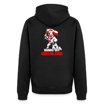 Eisbär und Grönlandflagge - Unisex Premium Bio Zip Hoodie - Schwarz - Hinten - Nico (187cm)