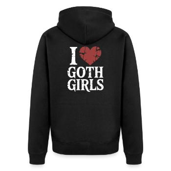 Ich liebe Goth Girls - Unisex Premium Bio Zip Hoodie - Schwarz - Hinten - Nico (187cm)