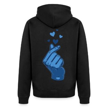 Kpop Koreanische Musik Blue Finger Heart Love - Unisex Premium Bio Zip Hoodie - Schwarz - Hinten - Nico (187cm)