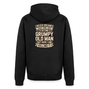 Mürrischer alter Mann macht es richtig - Unisex Premium Bio Zip Hoodie - Schwarz - Hinten - Nico (187cm)