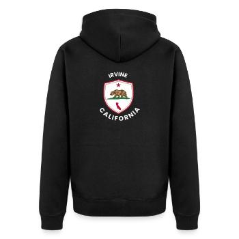 Irvine CA Bear Shield Emblem - Unisex Premium Organic Zip Hoodie - black - Back - Nico (187cm)