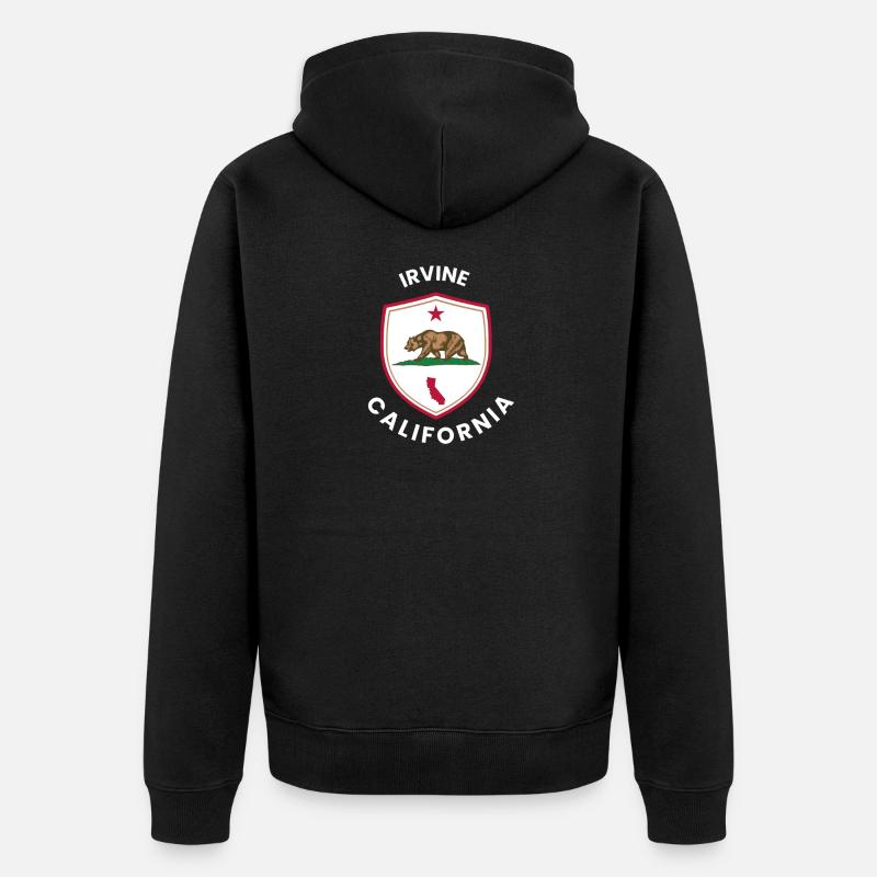 Irvine CA Bear Shield Emblem - Unisex Premium Organic Zip Hoodie - black