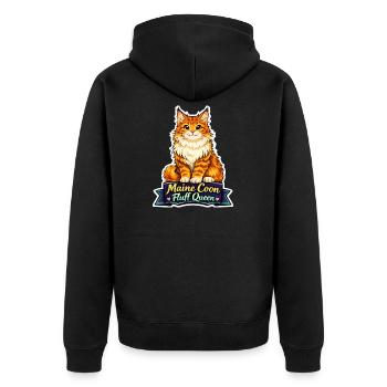Maine Coon Fluff Queen Katze Design - Unisex Premium Bio Zip Hoodie - Schwarz - Hinten - Nico (187cm)