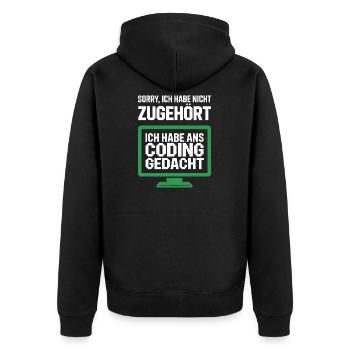 Coding Gedacht Bildschirm Spruch - Unisex Premium Bio Zip Hoodie - Schwarz - Hinten - Nico (187cm)