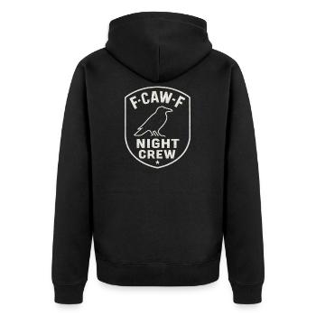 F-Caw-F Night Crew Raven Crow Humor Night Shift - Unisex Premium Organic Zip Hoodie - black - Back - Nico (187cm)