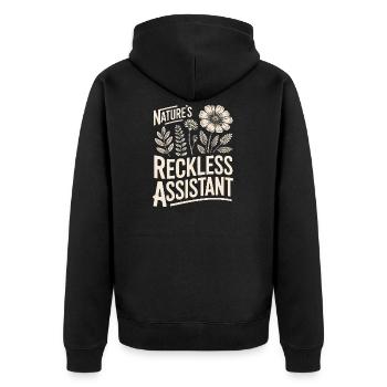 Nature's Reckless Assistant - Unisex Premium Organic Zip Hoodie - black - Back - Nico (187cm)
