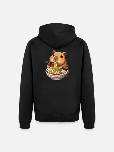 Capybara Eats Ramen Noodles - Unisex Premium Organic Zip Hoodie - black