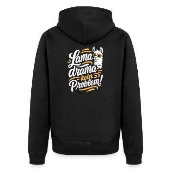 Kein Panik Lama Spruch Lustig Design - Unisex Premium Bio Zip Hoodie - Schwarz - Hinten - Nico (187cm)