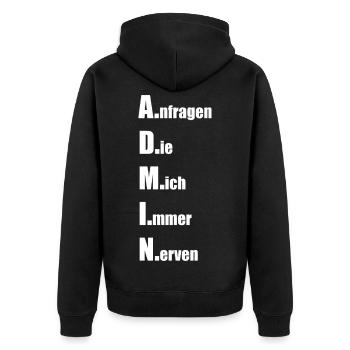 A.nfragen D.ie M.ich I.mmer N.erven - Unisex Premium Bio Zip Hoodie - Schwarz - Hinten - Nico (187cm)
