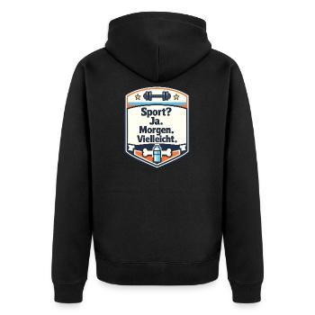 Sport Ja Morgen Vielleicht Badge - Unisex Premium Bio Zip Hoodie - Schwarz - Hinten - Nico (187cm)