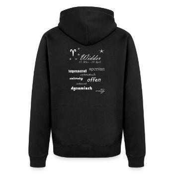 Widder_Sternzeichen - Unisex Premium Bio Zip Hoodie - Schwarz - Hinten - Nico (187cm)
