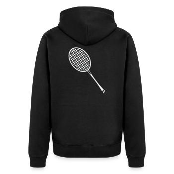 Minimalistische Tennisracket Linienkunst - Unisex Premium Bio Zip Hoodie - Schwarz - Hinten - Nico (187cm)