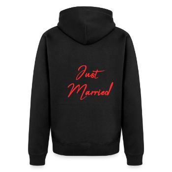 GERADE VERHEIRATET. Junggesellinnenabschied. HEILIGER VALENTIN. PAAR - Unisex Premium Bio Zip Hoodie - Schwarz - Hinten - Nico (187cm)