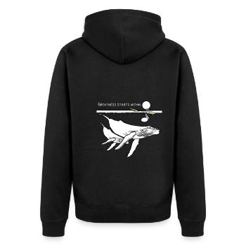 Cooler Buckelwal Surfer Street Art Design Einfach - Unisex Premium Bio Zip Hoodie - Schwarz - Hinten - Nico (187cm)