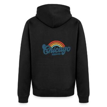 Hippie des années 70 à Chicago - Veste à capuche bio Premium Unisexe - noir - Dos - Nico (187cm)