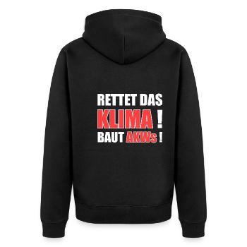 Klimawandel Atomkraft Rettet Das Klima. Baut AKWs! - Unisex Premium Bio Zip Hoodie - Schwarz - Hinten - Nico (187cm)