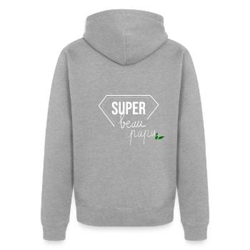 super beau papa - père - fête des pères - Veste à capuche bio Premium Unisexe - gris chiné - Dos - Nico (187cm)