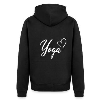 yoga coeur love - postures - passion yoga - Veste à capuche bio Premium Unisexe - noir - Dos - Nico (187cm)