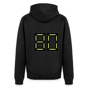 80. 80 JAHRE. 80-JÄHRIGES JUBILÄUM. GEBURTSTAG 80 JAHRE. - Unisex Premium Bio Zip Hoodie - Schwarz - Hinten - Nico (187cm)
