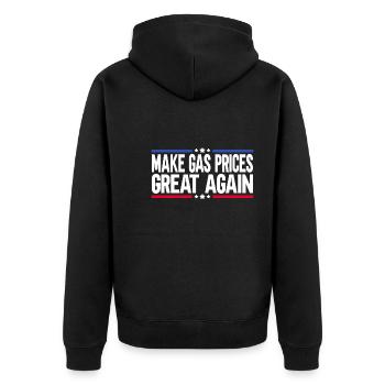 Make Gas Prices Great Again - Unisex Premium Bio Zip Hoodie - Schwarz - Hinten - Nico (187cm)