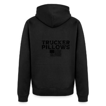 Trucker Life American Vintage Classic Trucker - Unisex Premium Bio Zip Hoodie - Schwarz - Hinten - Nico (187cm)