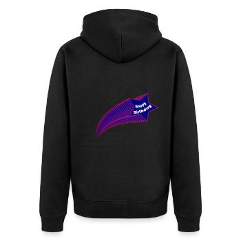 JAHRESTAG. ALLES GUTE ZUM GEBURTSTAG!. ALLES GUTE ZUM GEBURTSTAG!. - Unisex Premium Bio Zip Hoodie - Schwarz - Hinten - Nico (187cm)