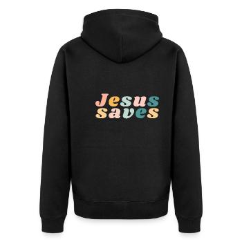 Jesus Saves - Happy Colorful Vibe Christian - Unisex Premium Bio Zip Hoodie - Schwarz - Hinten - Nico (187cm)
