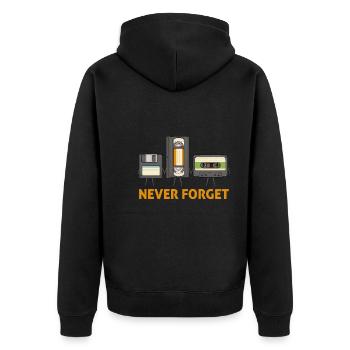 Disketten-Videokassette nie vergessen - Unisex Premium Bio Zip Hoodie - Schwarz - Hinten - Nico (187cm)