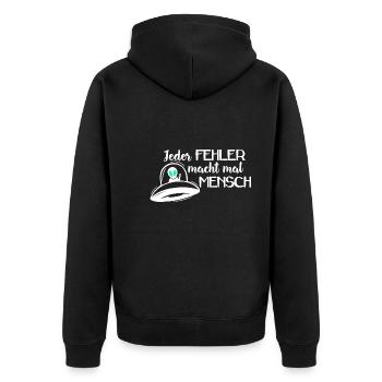 UFO - Jeder FEHLER macht mal MENSCH2 - Unisex Premium Bio Zip Hoodie - Schwarz - Hinten - Nico (187cm)