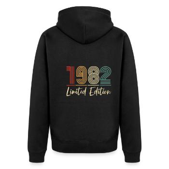 Geburtstag Jahrgang 1982 limitierte Auflage 40 Jahre - Unisex Premium Bio Zip Hoodie - Schwarz - Hinten - Nico (187cm)