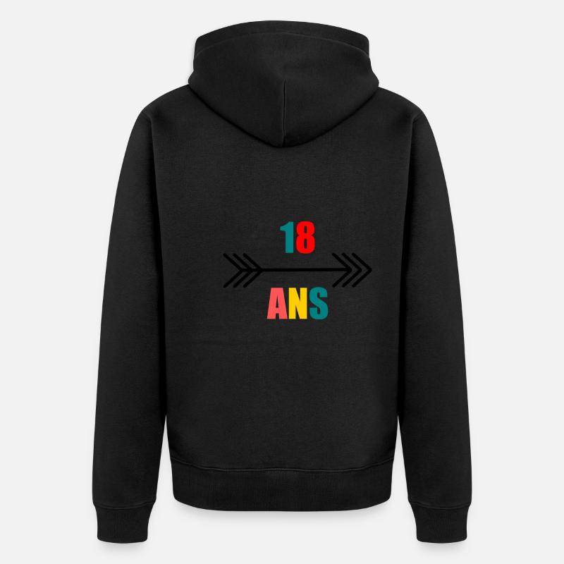 18 ANS. 18e ANNIVERSAIRE. ANNIVERSAIRE 18 ANS. 18 - Veste à capuche bio Premium Unisexe - noir