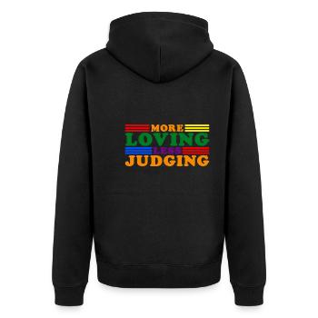 Womens More Loving Less Judging Diversity - Unisex Premium Bio Zip Hoodie - Schwarz - Hinten - Nico (187cm)