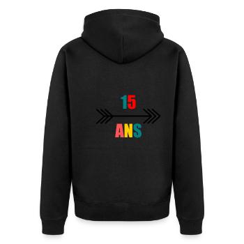 15 JAHRE. 15-jähriges Jubiläum. GEBURTSTAG 15 JAHRE. 15 - Unisex Premium Bio Zip Hoodie - Schwarz - Hinten - Nico (187cm)