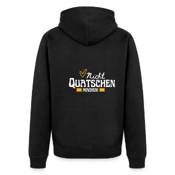 Nicht Quatschen, Machen! Spruch, Motivation, Fun - Unisex Premium Bio Zip Hoodie - Schwarz - Hinten - Nico (187cm)