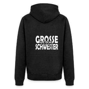 Große Schwester 2023, Geschwister kriegen - Unisex Premium Bio Zip Hoodie - Schwarz - Hinten - Nico (187cm)